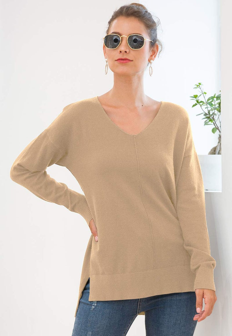 Jouica Womens Fall Casual Long Sleeve Pullover Sweater,Khaki,Large - Image 3